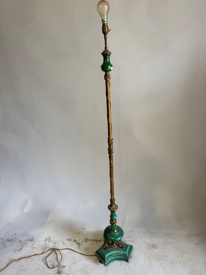 Tripod floor lamp in bronze and green-glazed...