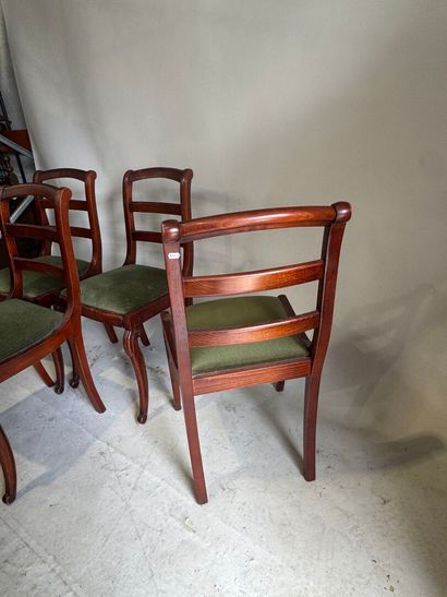 Set of four stained wood chairs, cambered...
