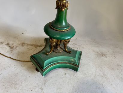 Tripod floor lamp in bronze and green-glazed...