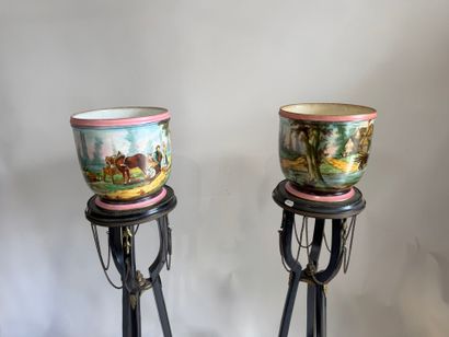 Pair of polychrome and gold porcelain planters...