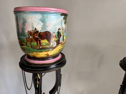 Pair of polychrome and gold porcelain planters...