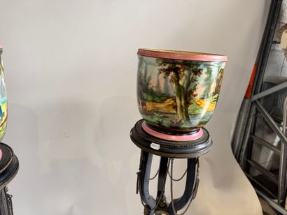 Pair of polychrome and gold porcelain planters...