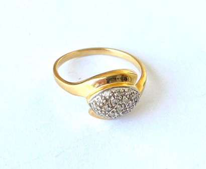 Yellow and white gold ring set with small...