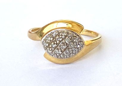 Yellow and white gold ring set with small...