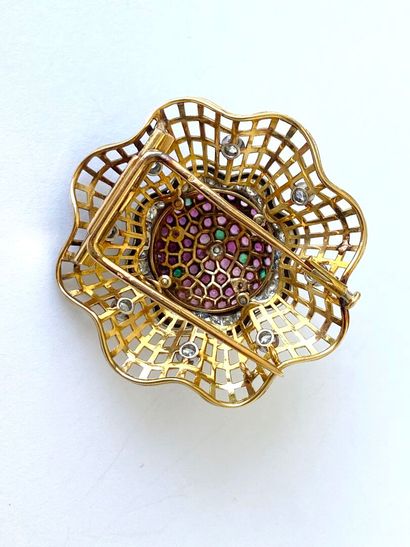 Yellow gold and white gold brooch with stylized...
