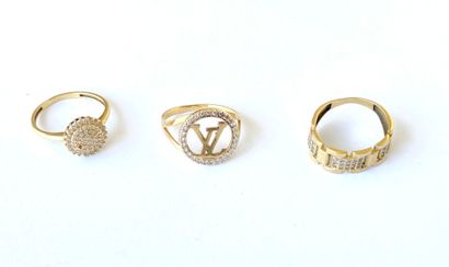Set of three yellow gold and rhinestone**...