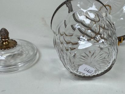 Covered sugar bowl on a crystal display stand,...
