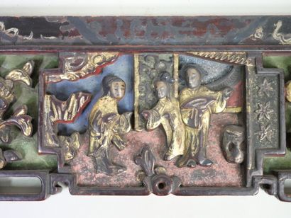 CHINE, XIXe.
Panneau rectangulaire en bois...