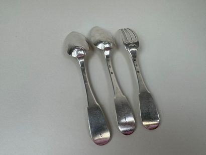 Two table spoons and a fork in 950/1000 silver,...