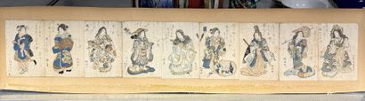 JAPON, XIXe.
Série de neuf petites estampes...