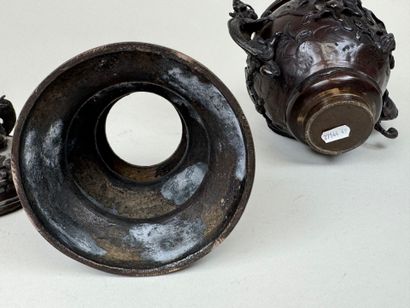 ASIE, XXe.
Brûle-parfum en bronze patiné...