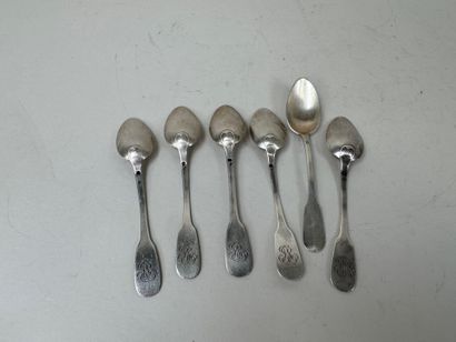 Set of 6 small spoons in 950/1000 silver,...