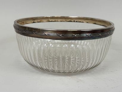 Large cut crystal bowl, 950/1000 silver mounting,...