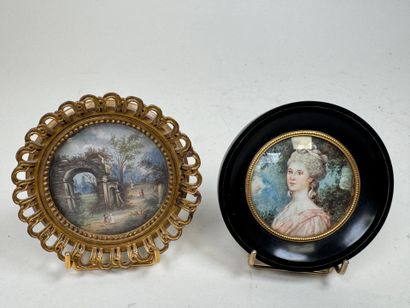 École XXe.
Femme au ruban rose et Vue de...