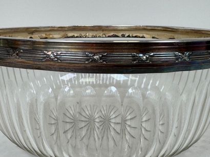 Large cut crystal bowl, 950/1000 silver mounting,...
