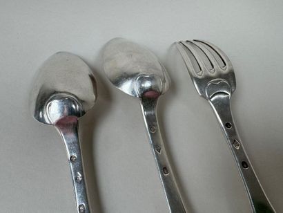 Two table spoons and a fork in 950/1000 silver,...