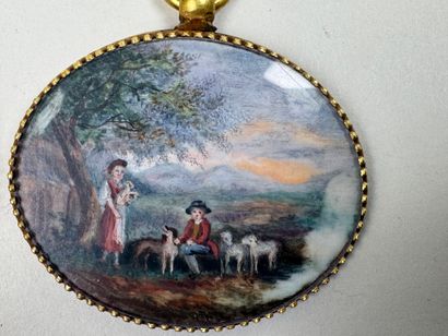 École XIXe.
Bergers.
Miniature pendentif...