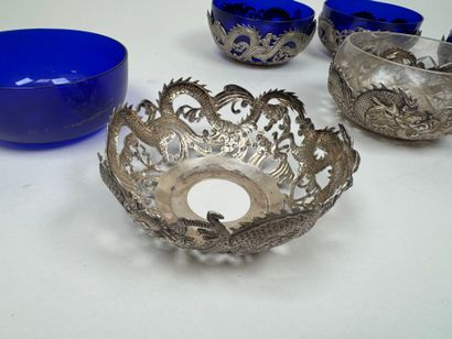 INDOCHINA, 20th century.
Six repoussé silver...