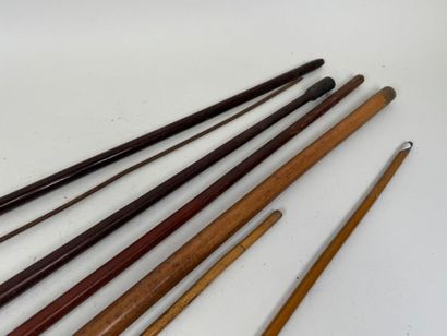 Collection de 6 cannes ou cravaches en bois,...