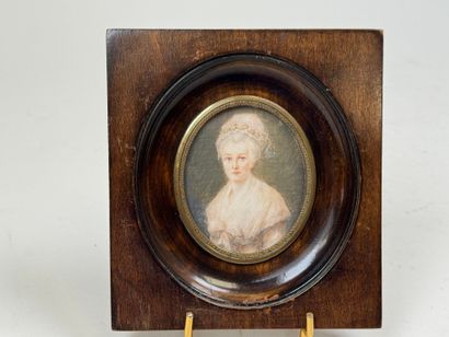 École XIXe.
Femme à la coiffe.
Miniature...