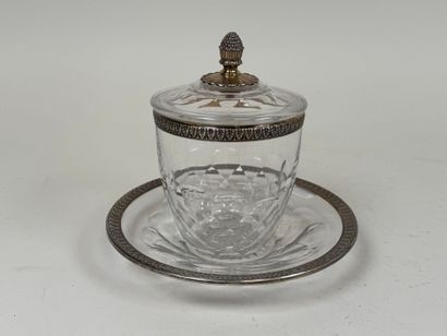 Covered sugar bowl on a crystal display stand,...