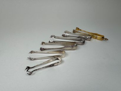 Collection of 6 sugar tongs in 950/1000 and...