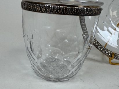 Covered sugar bowl on a crystal display stand,...