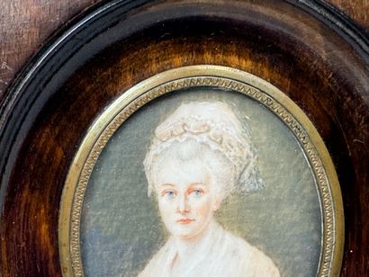 École XIXe.
Femme à la coiffe.
Miniature...