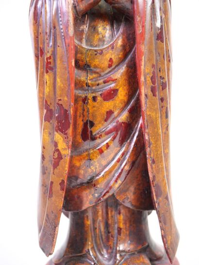 CHINE, XXe.
Sujet en bois sculpté laqué figurant...