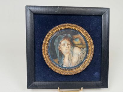 École, XXe.
Portrait de femme.
Miniature...