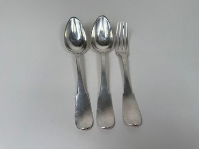 Two table spoons and a fork in 950/1000 silver,...