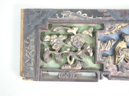 CHINE, XIXe.
Panneau rectangulaire en bois...