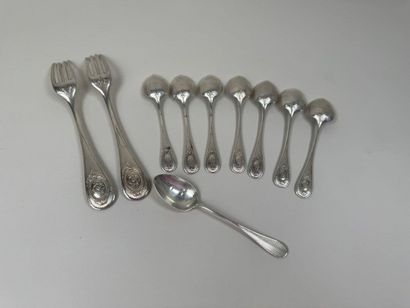 Lot de couverts en argent guilloché comprenant...