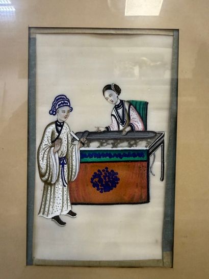 CHINE, XIXe.
Série de six gouaches polychromes...