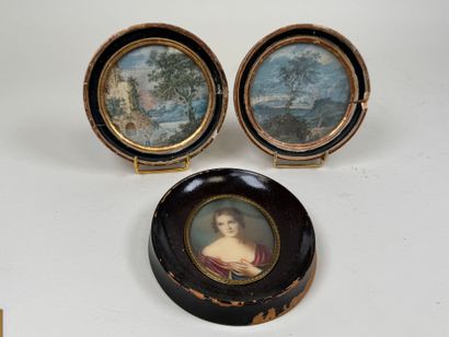 École, fin XIXe.
Paysages.
Deux miniatures...