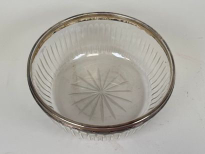 Large cut crystal bowl, 950/1000 silver mounting,...