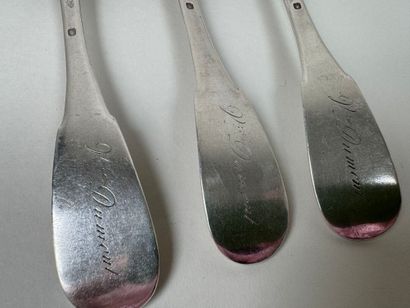 Two table spoons and a fork in 950/1000 silver,...