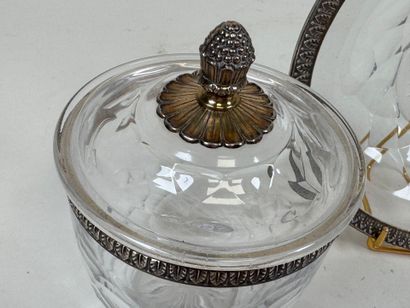 Covered sugar bowl on a crystal display stand,...