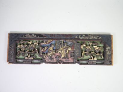 CHINE, XIXe.
Panneau rectangulaire en bois...