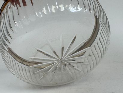Large cut crystal bowl, 950/1000 silver mounting,...