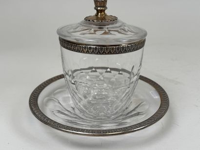 Covered sugar bowl on a crystal display stand,...
