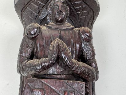 École, XIXe.
Chevalier au blason aux clés.
Sellette...