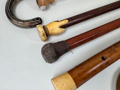 Collection de 6 cannes ou cravaches en bois,...