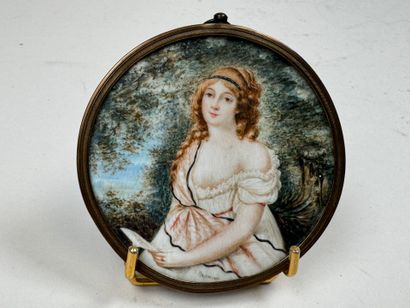 École XIXe.
Femme à la lettre.
Miniature...