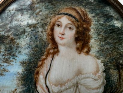 École XIXe.
Femme à la lettre.
Miniature...