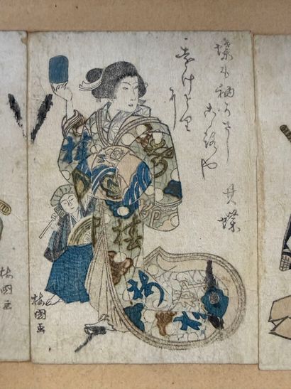 JAPON, XIXe.
Série de neuf petites estampes...