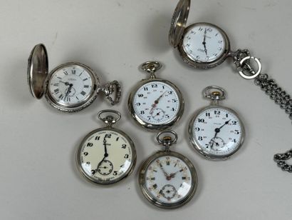 6 montres de gousset en argent et métal.
D....