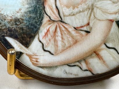 École XIXe.
Femme à la lettre.
Miniature...