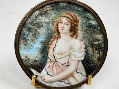 École XIXe.
Femme à la lettre.
Miniature...