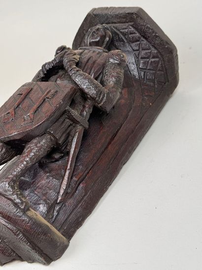École, XIXe.
Chevalier au blason aux clés.
Sellette...